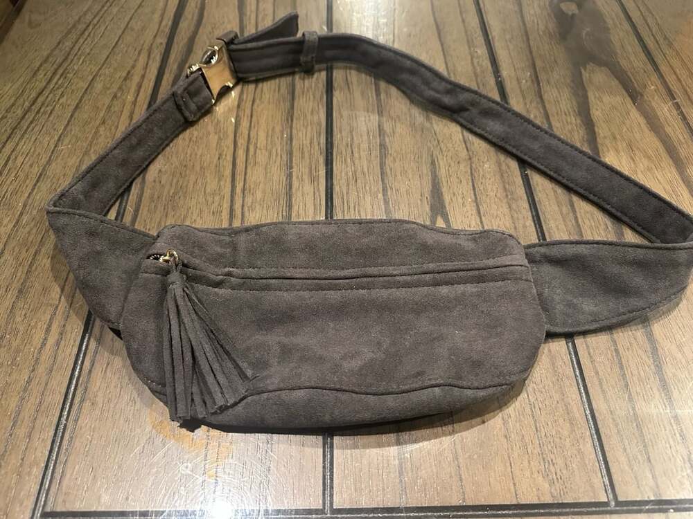 LOFT Suede Belt Bag Grey Tassel Crossbody Fanny Pack
